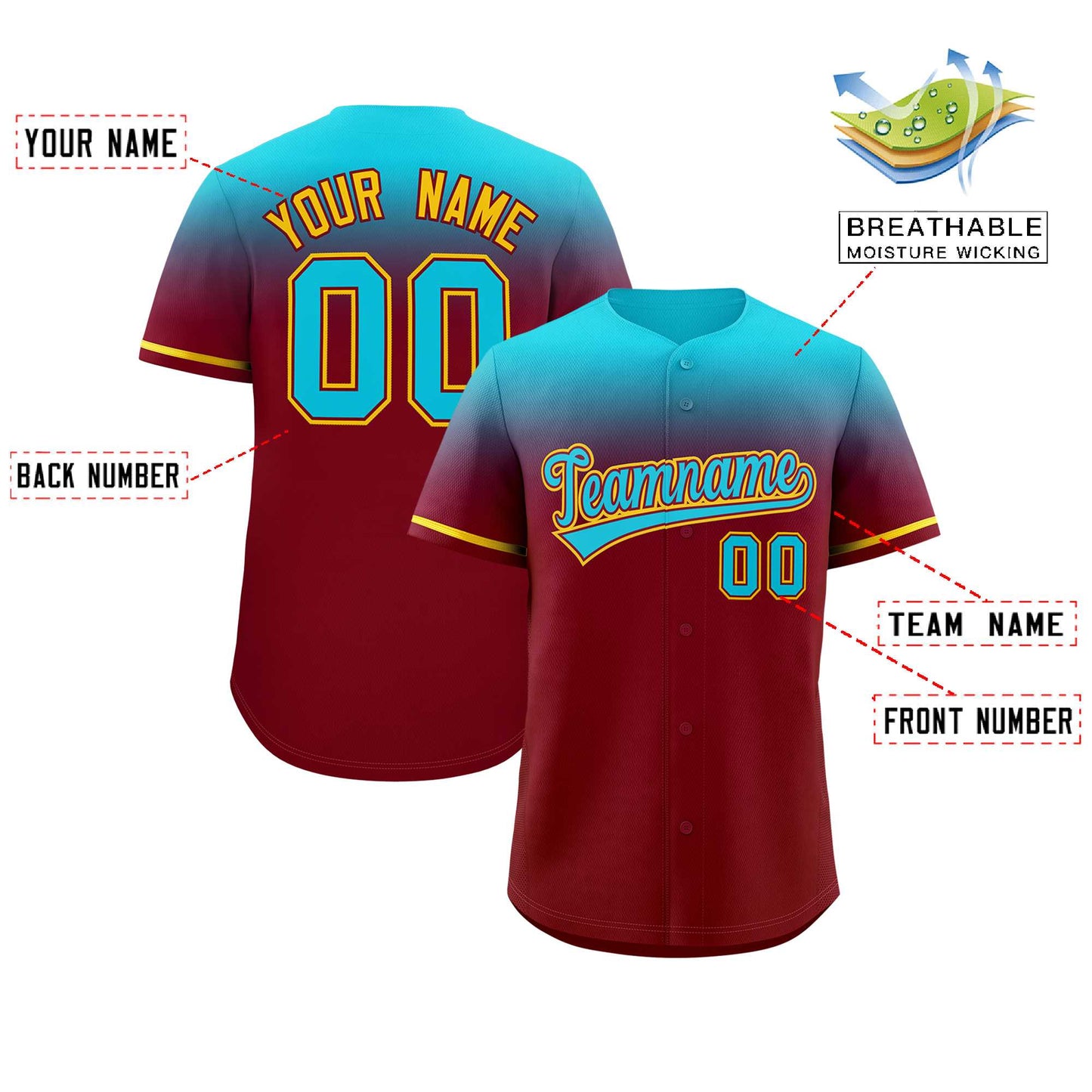 Custom Crimson Sky Blue Gradient Fashion Design Authentic Baseball Jersey Limited