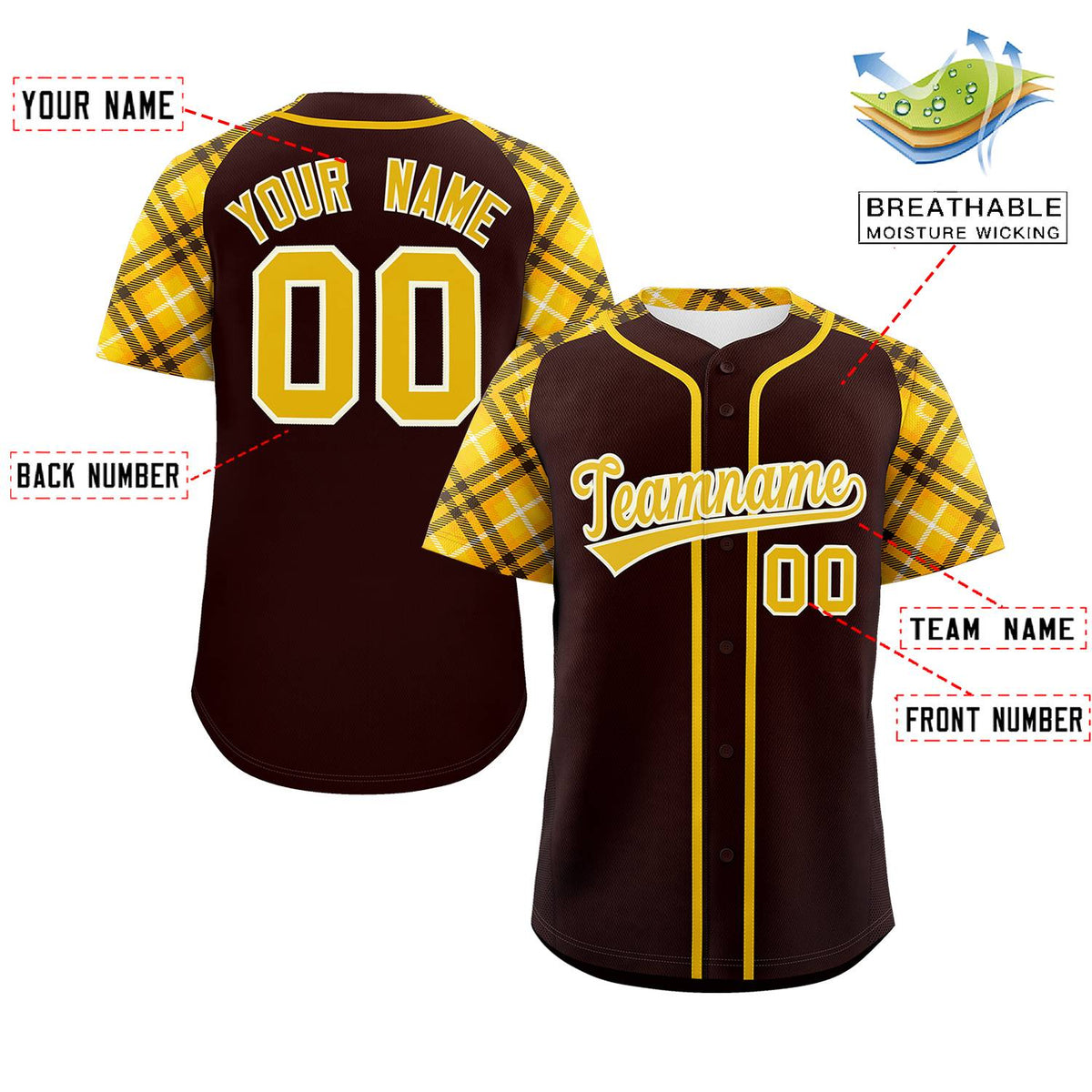 Custom Brown Gold-Cream Personalized Raglan Sleeves Authentic Baseball Jersey Limited