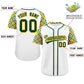 Custom White Green-Gold Personalized Raglan Sleeves Authentic Baseball Jersey Limited