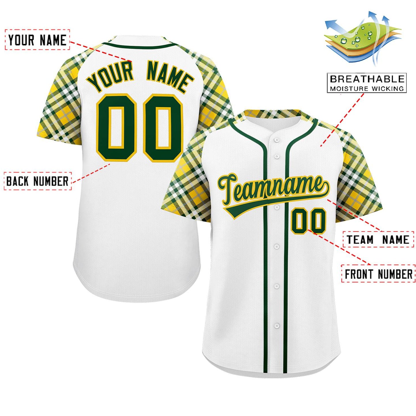 Custom White Green-Gold Personalized Raglan Sleeves Authentic Baseball Jersey Limited
