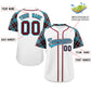 Custom White Sky Blue-Crimson Personalized Raglan Sleeves Authentic Baseball Jersey Limited