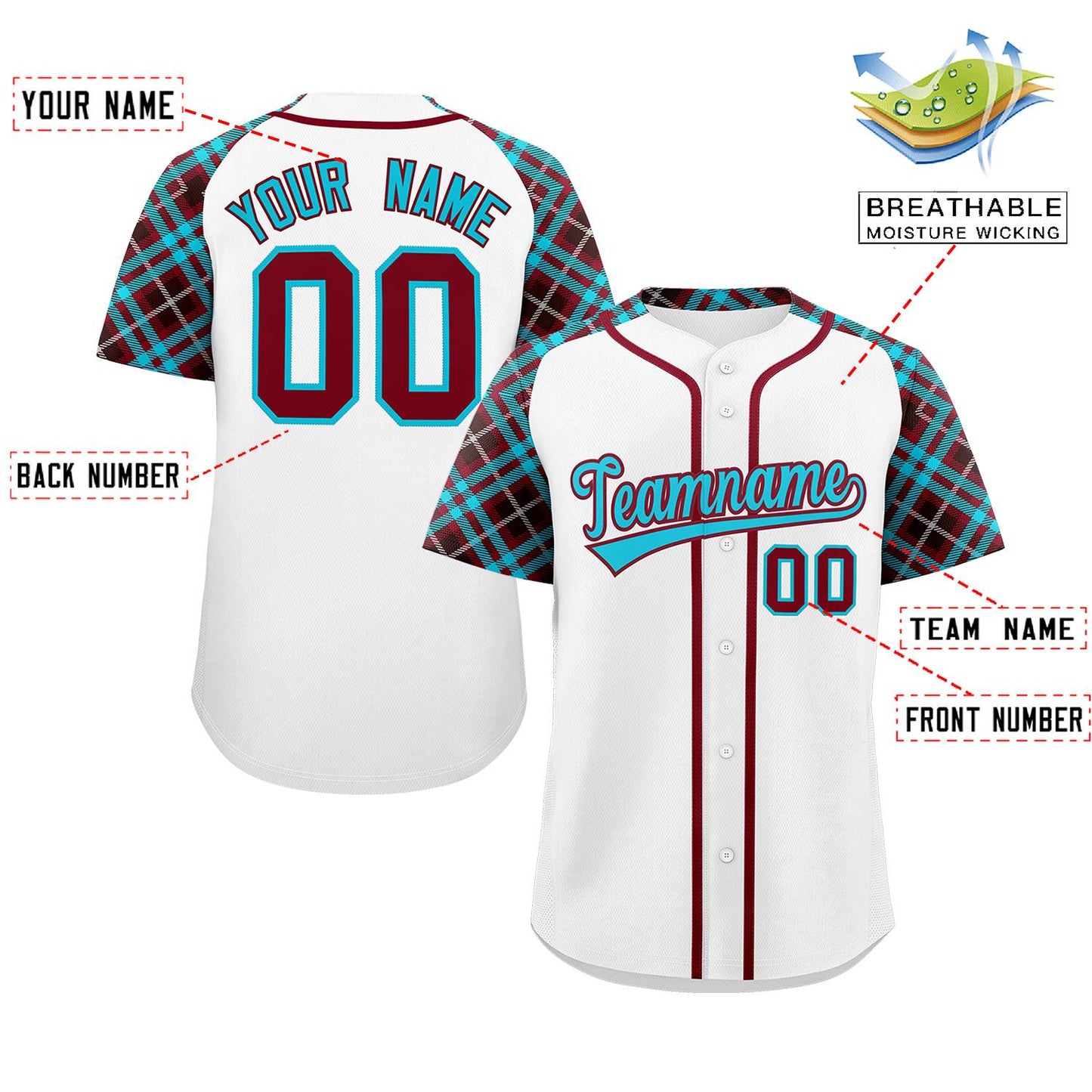Custom White Sky Blue-Crimson Personalized Raglan Sleeves Authentic Baseball Jersey Limited