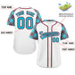 Custom White Sky Blue-Crimson Personalized Raglan Sleeves Authentic Baseball Jersey Limited