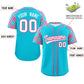 Custom Sky Blue White-Pink Personalized Raglan Sleeves Authentic Baseball Jersey Limited