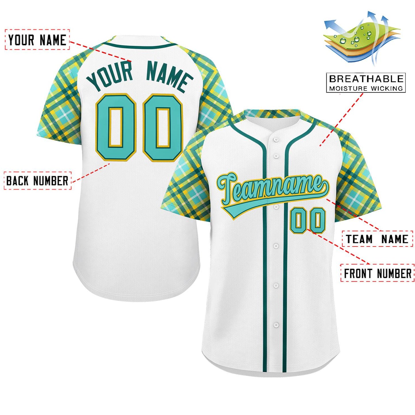 Custom White Bright Green-Gold Personalized Raglan Sleeves Authentic Baseball Jersey Limited