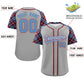 Custom Gray Light Blue-Crimson Personalized Raglan Sleeves Authentic Baseball Jersey Limited