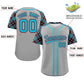 Custom Gray Sky Blue-Crimson Personalized Raglan Sleeves Authentic Baseball Jersey Limited