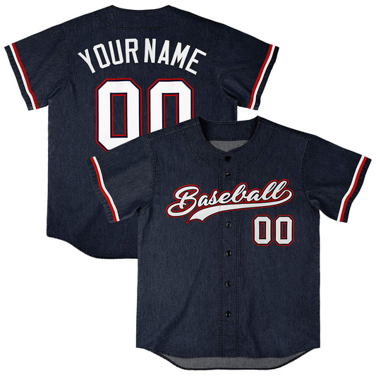 Custom Navy Personalized Denim Baseball Jersey For Men Women Boy
