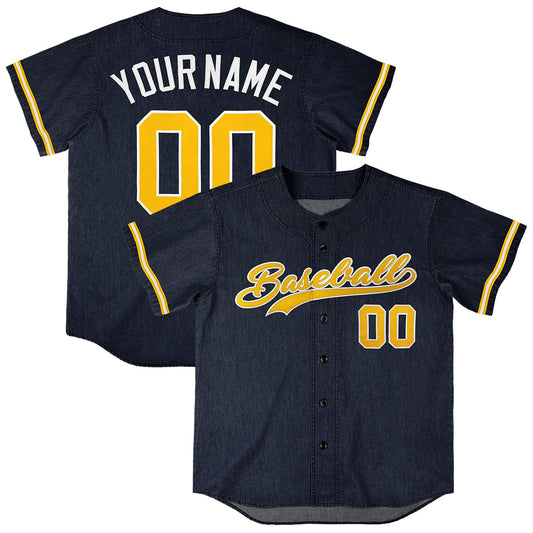 Custom Navy Personalized Denim Baseball Jersey For Men Women Boy