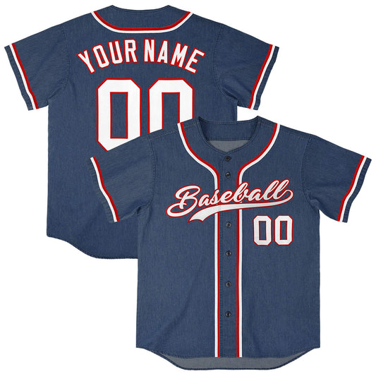 Custom Midnight Blue Personalized Denim Baseball Jersey For Men Women Boy