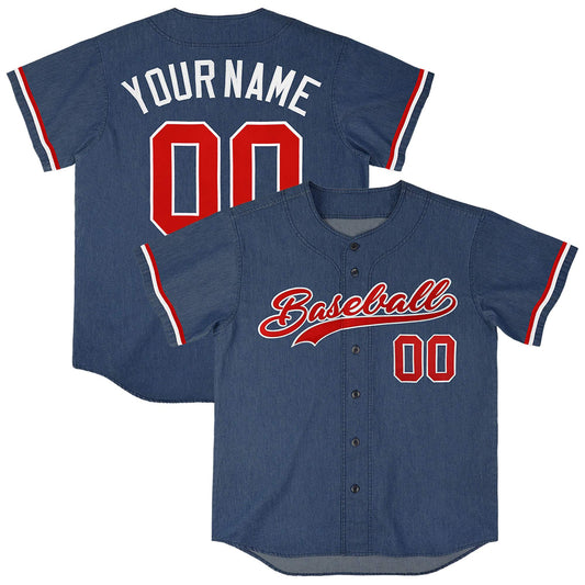 Custom Midnight Blue Personalized Denim Baseball Jersey For Men Women Boy