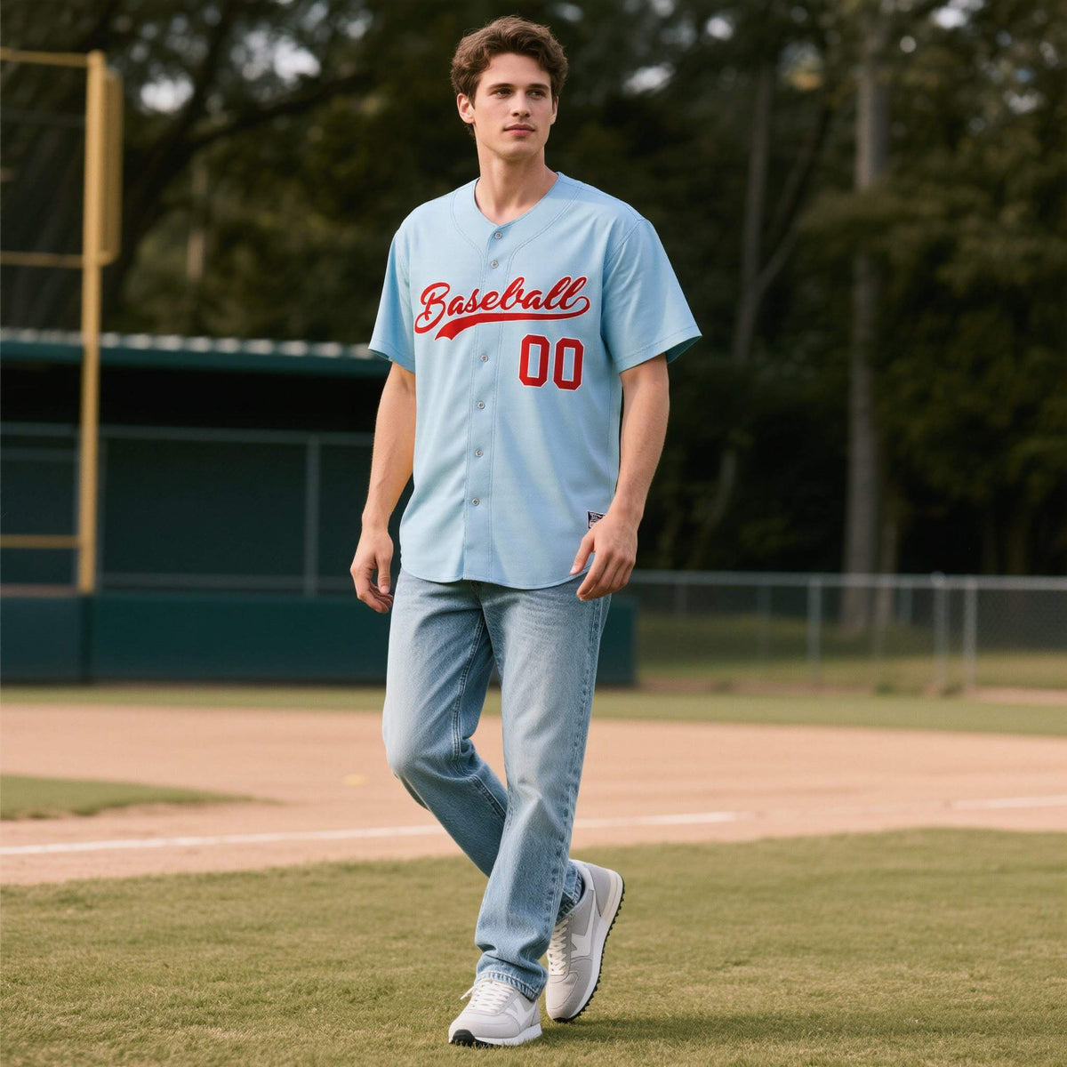 Custom Powder Blue Personalized Denim Baseball Jersey For Men Women Boy Limited