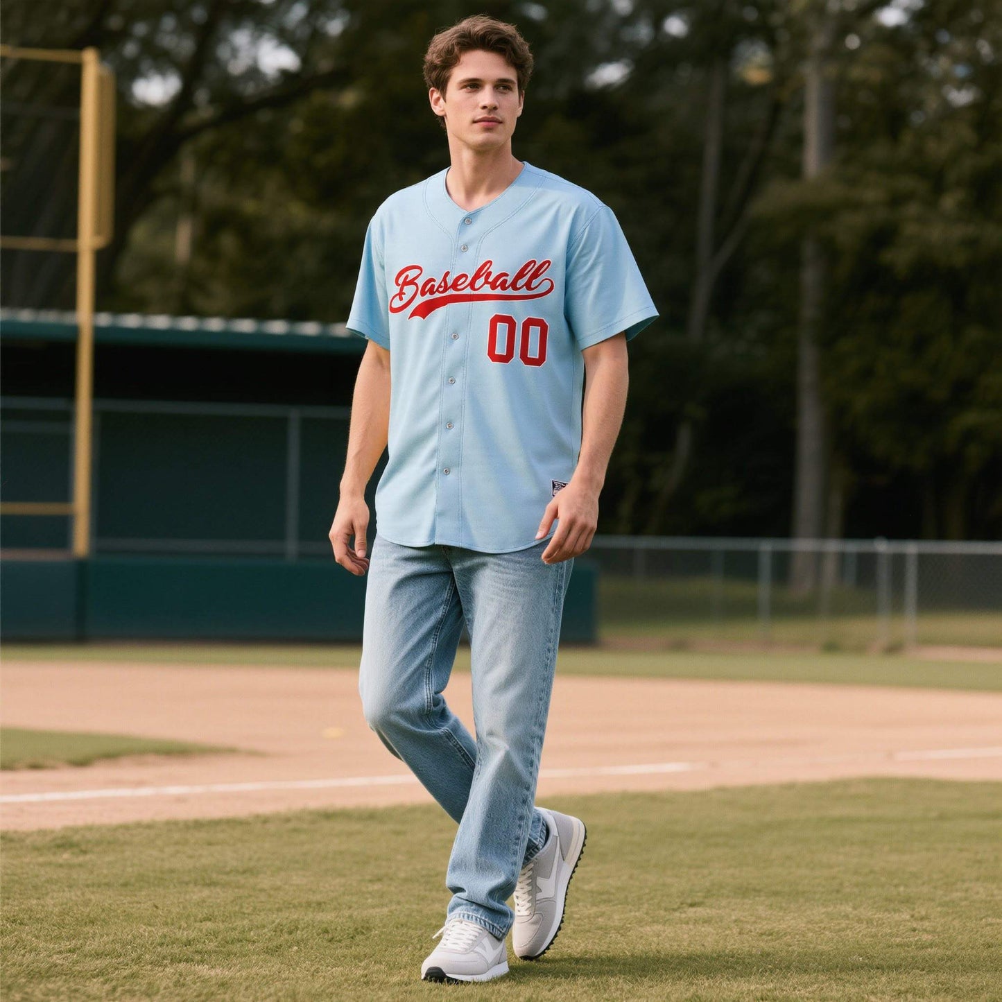 Custom Powder Blue Personalized Denim Baseball Jersey For Men Women Boy Limited