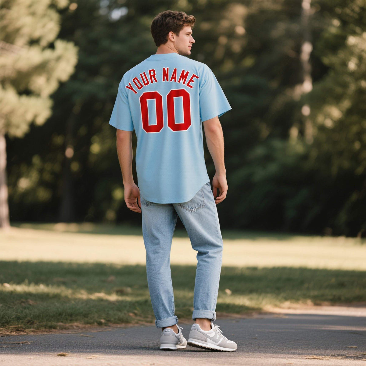 Custom Powder Blue Personalized Denim Baseball Jersey For Men Women Boy Limited