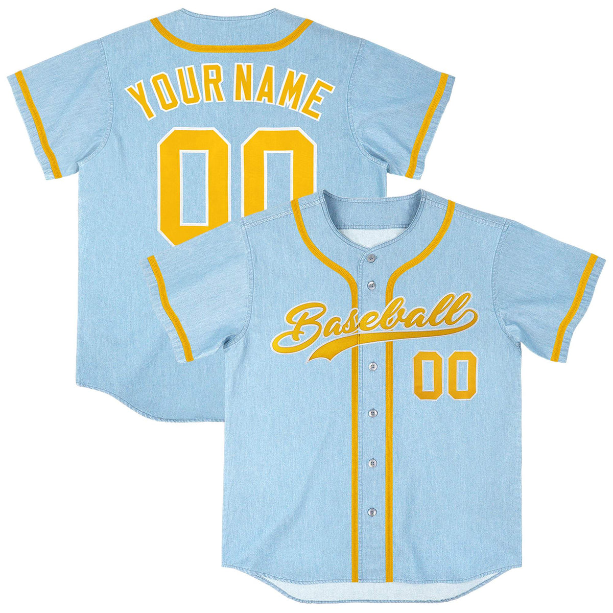 Custom Powder Blue Personalized Denim Baseball Jersey For Men Women Boy