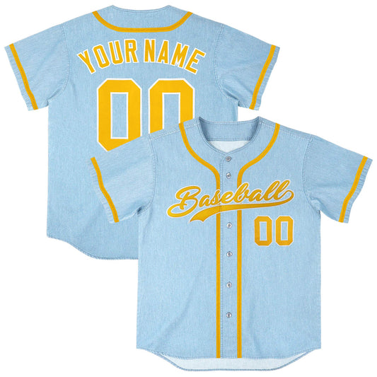 Custom Powder Blue Personalized Denim Baseball Jersey For Men Women Boy