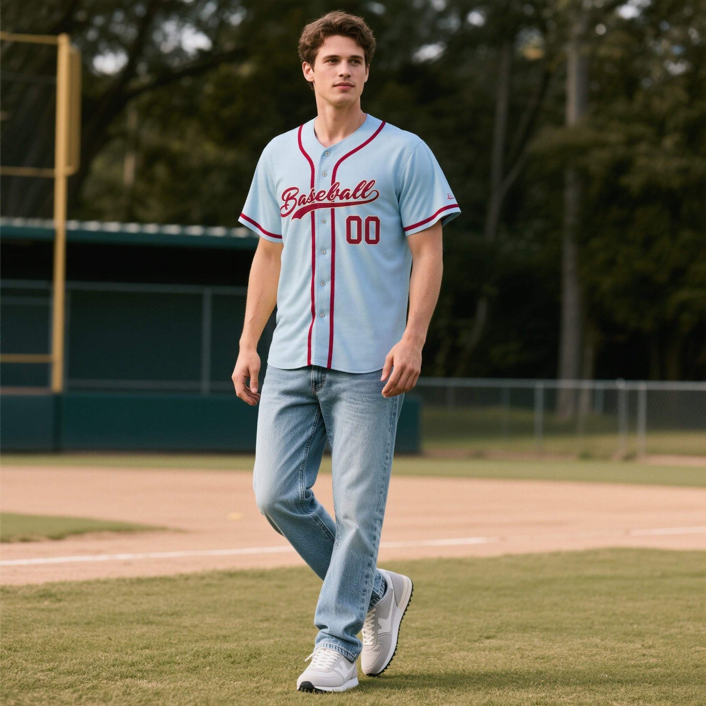 Custom Powder Blue Personalized Denim Baseball Jersey For Men Women Boy Limited