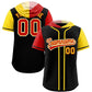 Custom Black Red and Gold Split Fashion Raglan Sleeves Authentic Baseball Hoodie Jersey