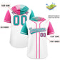 Custom White Aqua and Pink Split Fashion Raglan Sleeves Authentic Baseball Hoodie Jersey Limited