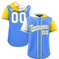 Custom Powder Blue White and Gold Split Fashion Raglan Sleeves Authentic Baseball Hoodie Jersey