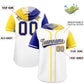 Custom White Royal and Gold Split Fashion Raglan Sleeves Authentic Baseball Hoodie Jersey Limited