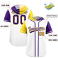 Custom White Gold and Purple Split Fashion Raglan Sleeves Authentic Baseball Hoodie Jersey Limited