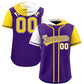 Custom Purple White and Gold Split Fashion Raglan Sleeves Authentic Baseball Hoodie Jersey