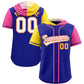 Custom Royal Gold and Pink Split Fashion Raglan Sleeves Authentic Baseball Hoodie Jersey