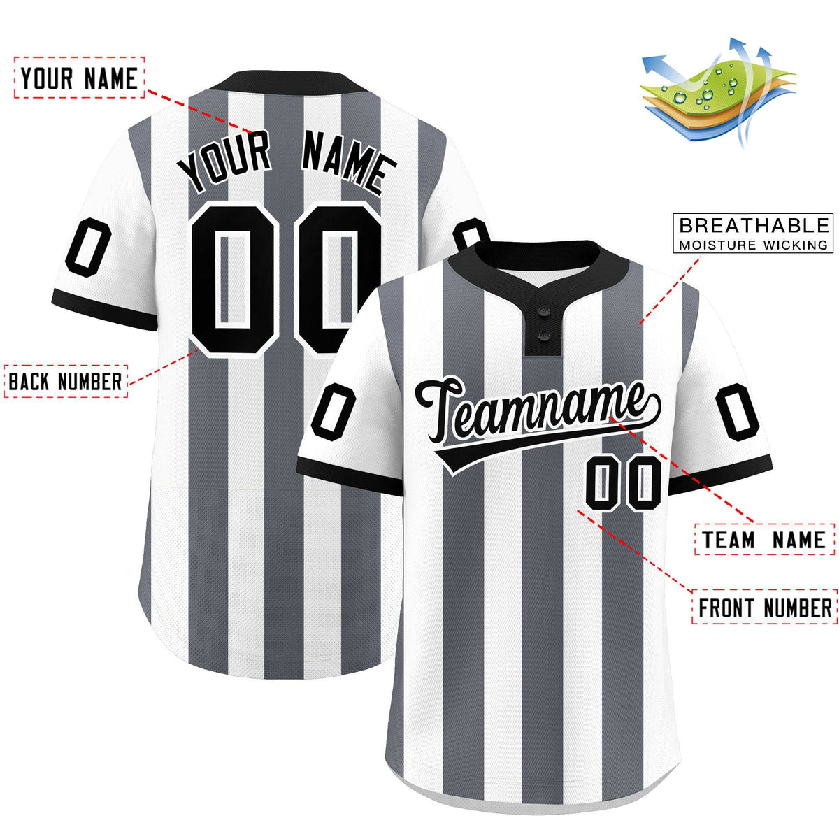 Custom White Dark Gray Stripe Fashion Authentic Two-Button Softball Jersey Limited