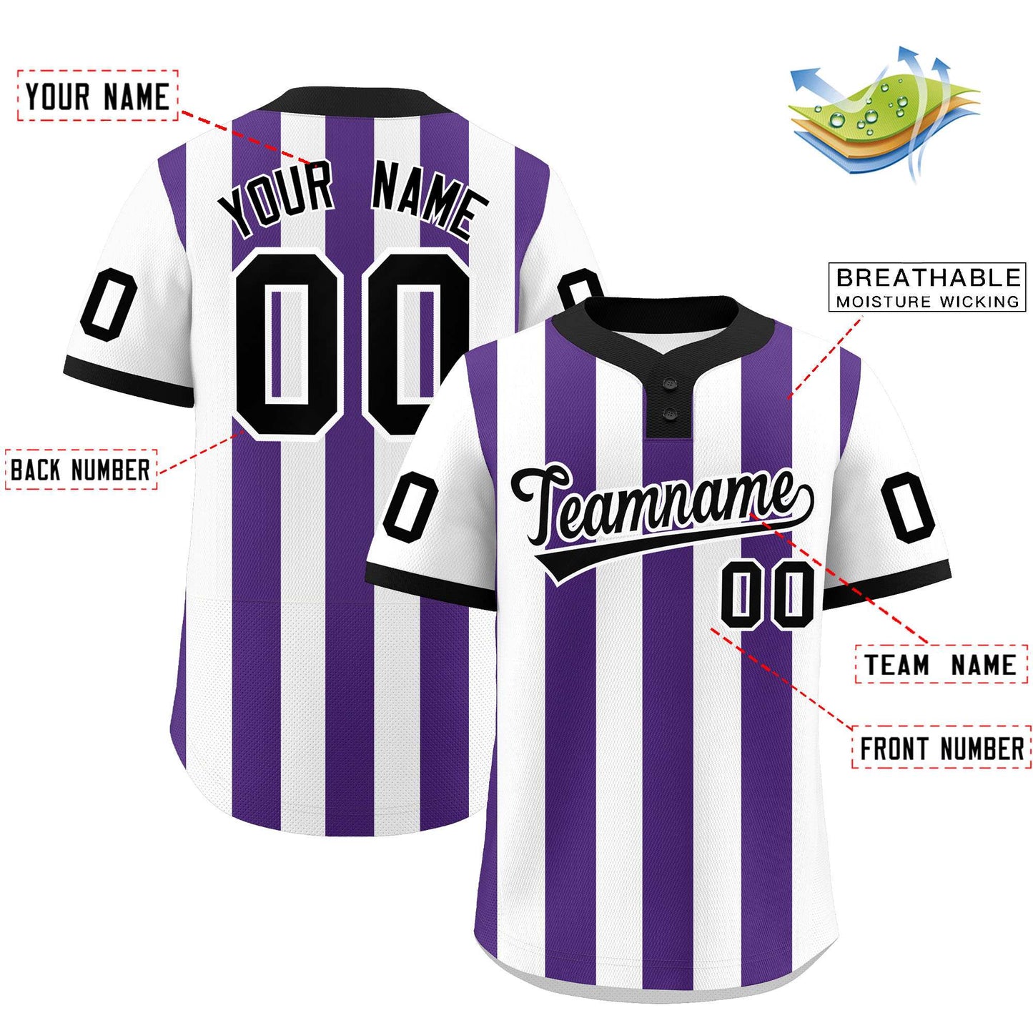 Custom White Purple Stripe Fashion Authentic Two-Button Softball Jersey Limited