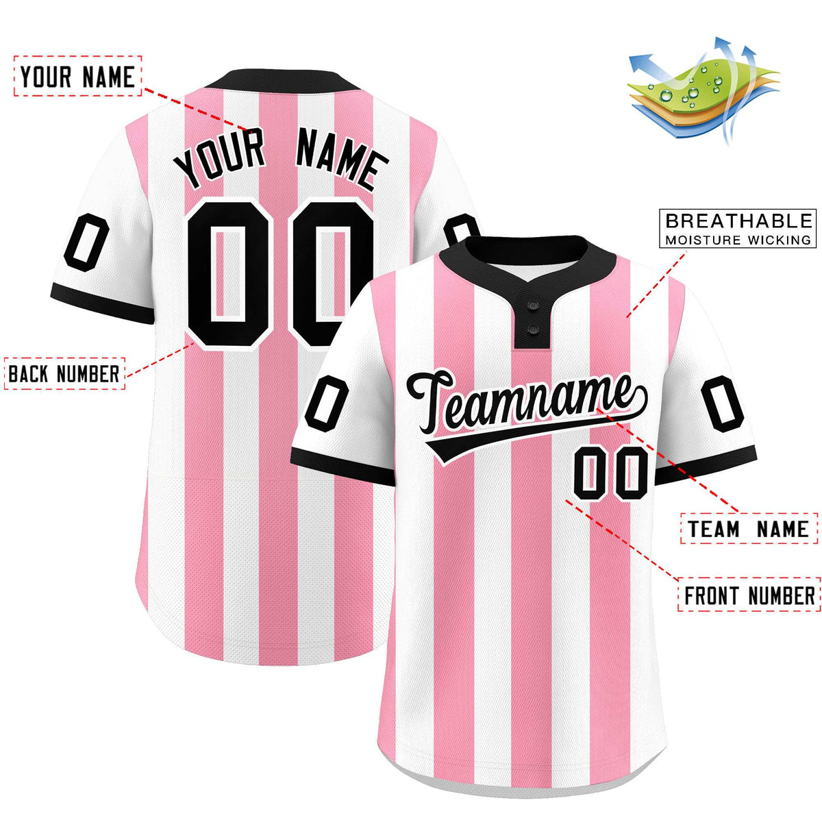 Custom White Light Pink Stripe Fashion Authentic Two-Button Softball Jersey Limited