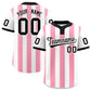 Custom White Light Pink Stripe Fashion Authentic Two-Button Softball Jersey