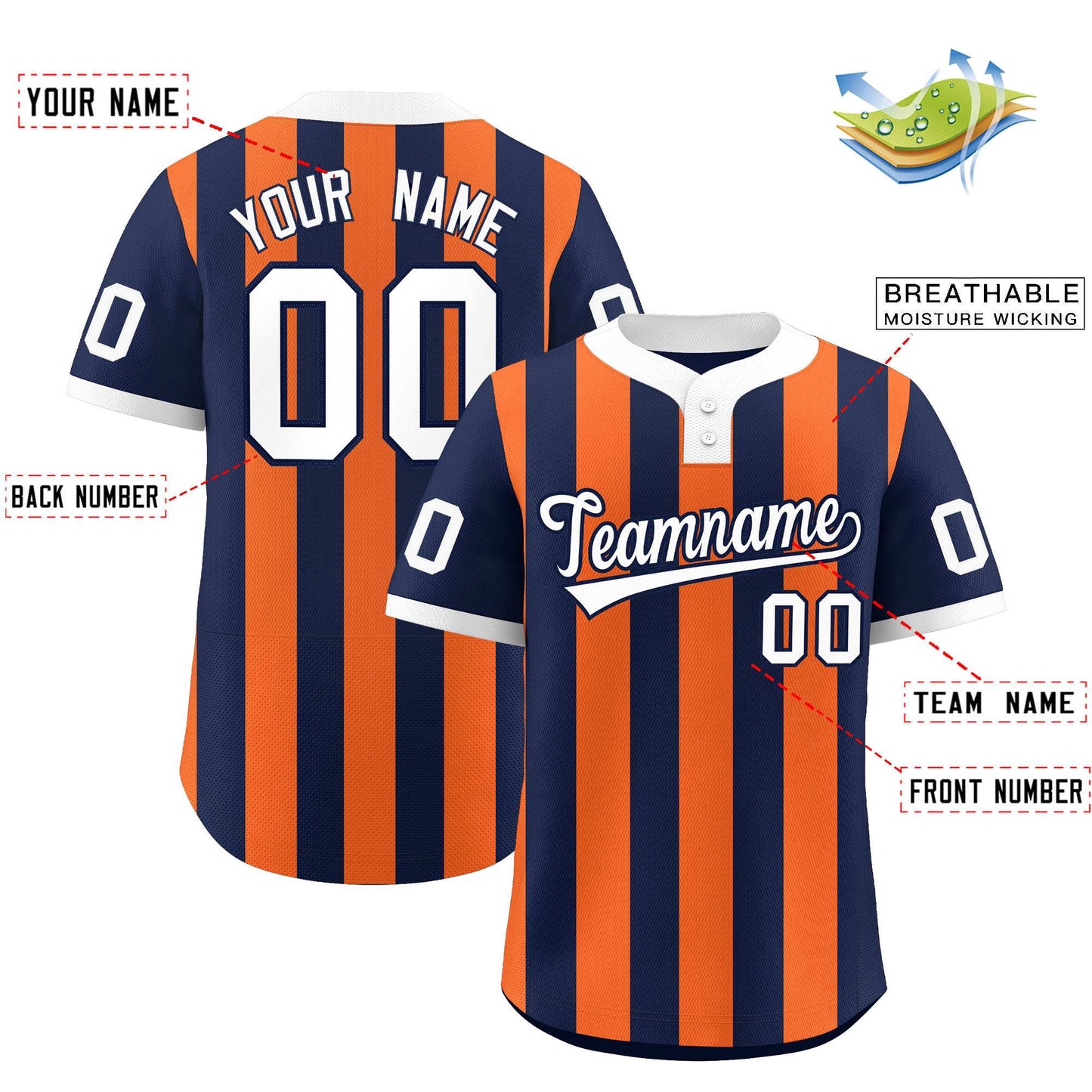 Custom Navy Orange Stripe Fashion Authentic Two-Button Softball Jersey Limited