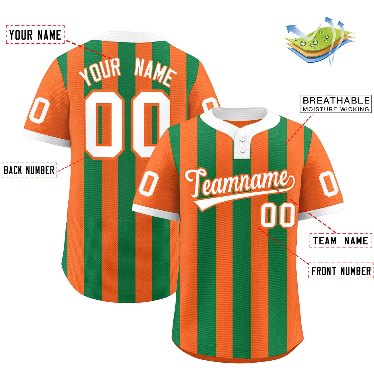 Custom Orange Kelly Green Stripe Fashion Authentic Two-Button Softball Jersey Limited