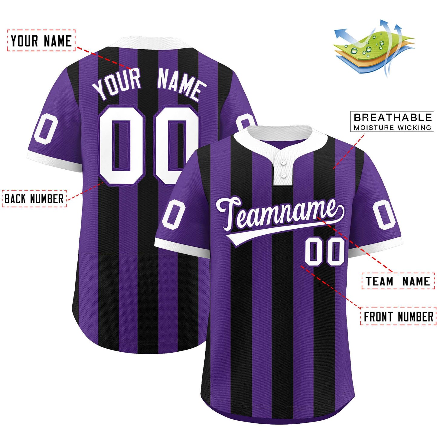 Custom Purple Black Stripe Fashion Authentic Two-Button Softball Jersey Limited
