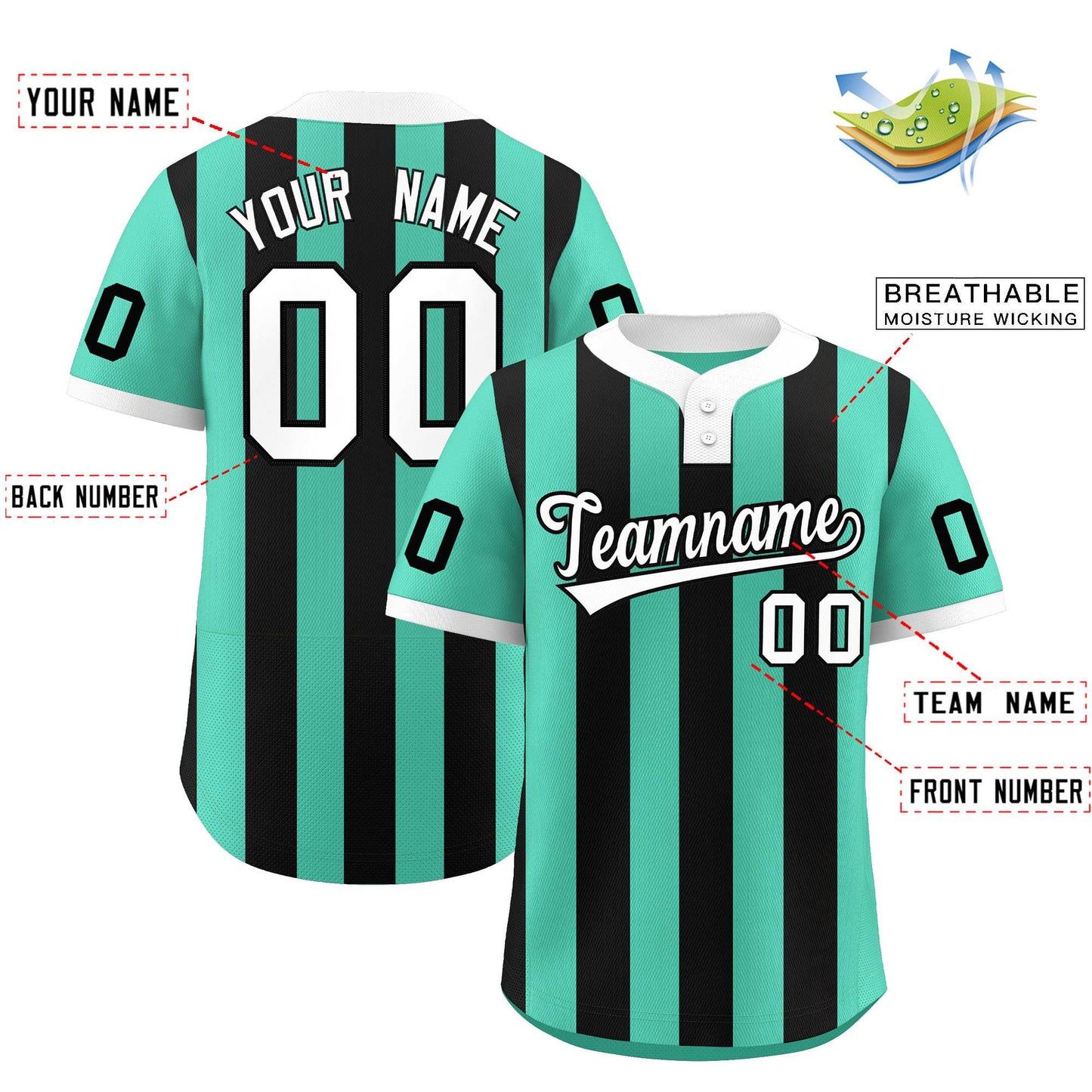 Custom Bright Green Black Stripe Fashion Authentic Two-Button Softball Jersey Limited