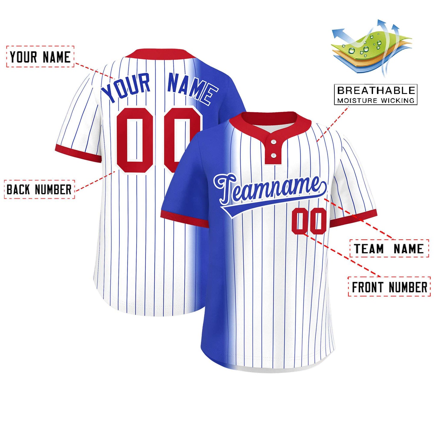Custom Royal White-Red Gradient Stripe Fashion Authentic Two-Button Softball Jersey Limited