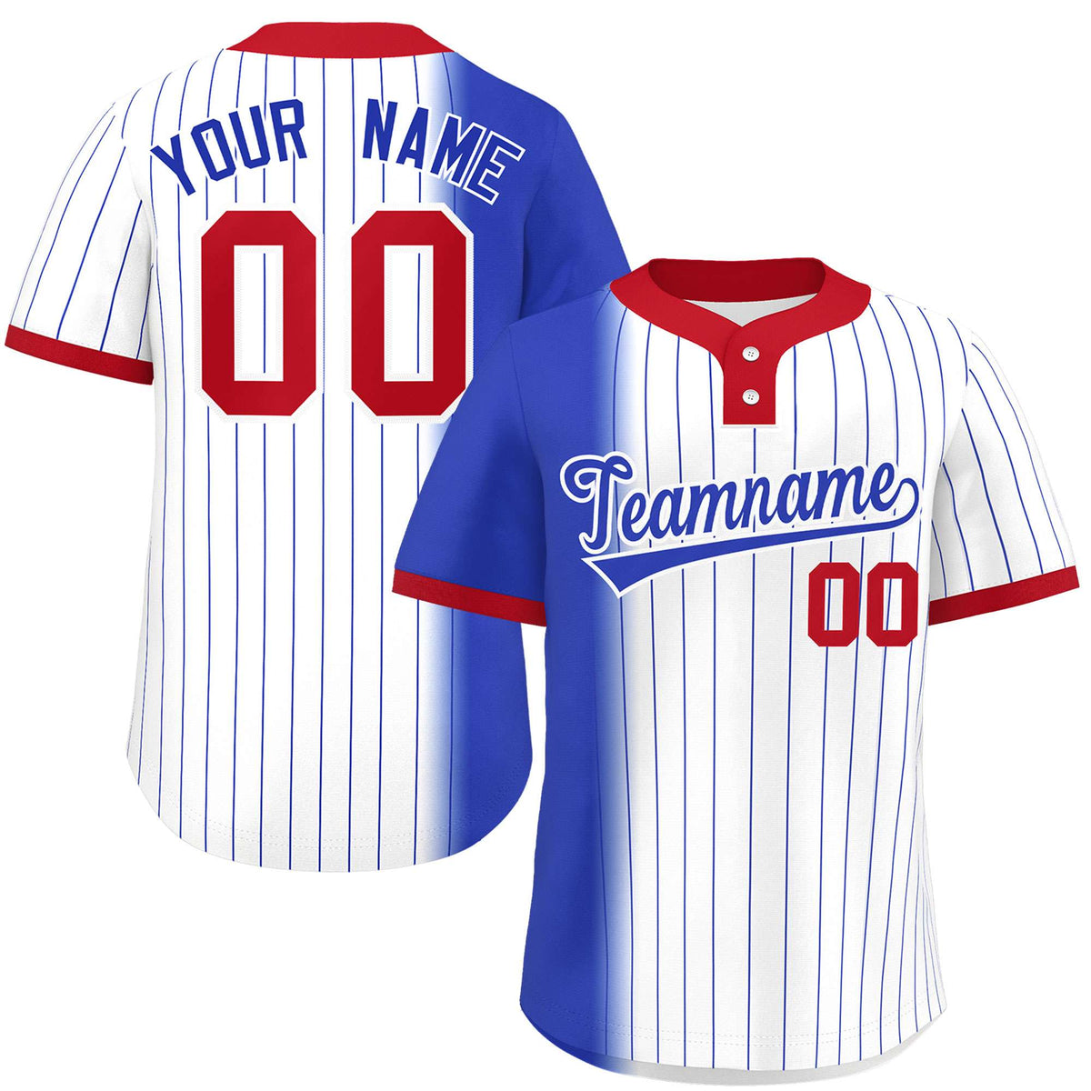 Custom Royal White-Red Gradient Stripe Fashion Authentic Two-Button Softball Jersey