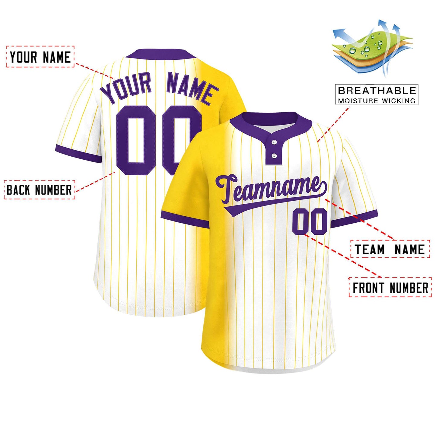 Custom Gold White-Purple Gradient Stripe Fashion Authentic Two-Button Softball Jersey Limited