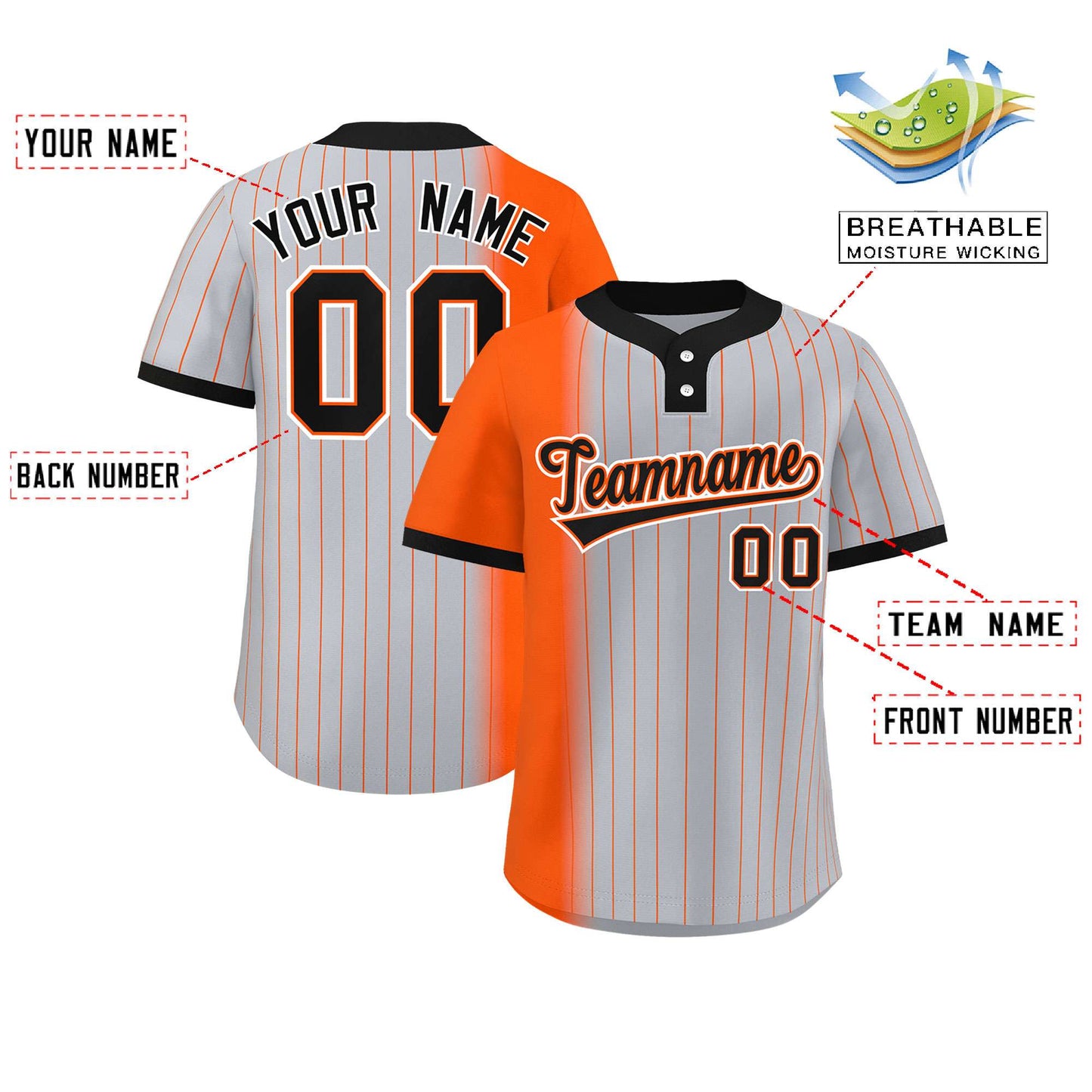 Custom Orange Gray-Black Gradient Stripe Fashion Authentic Two-Button Softball Jersey Limited