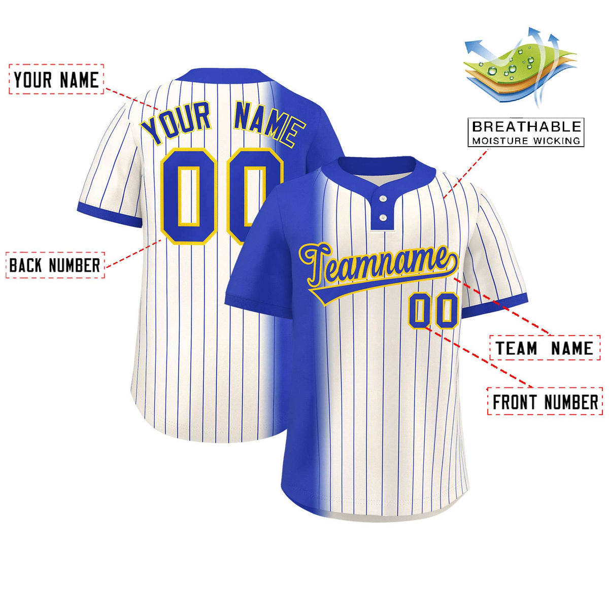 Custom Royal Cream Gradient Stripe Fashion Authentic Two-Button Softball Jersey Limited