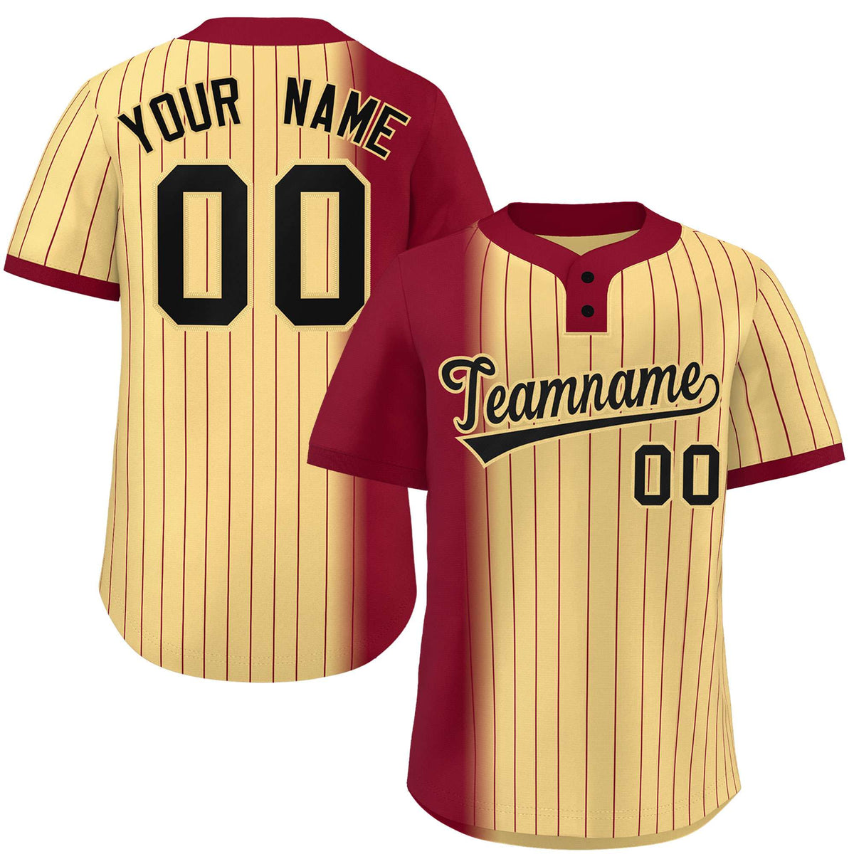 Custom Crimson Khaki Gradient Stripe Fashion Authentic Two-Button Softball Jersey