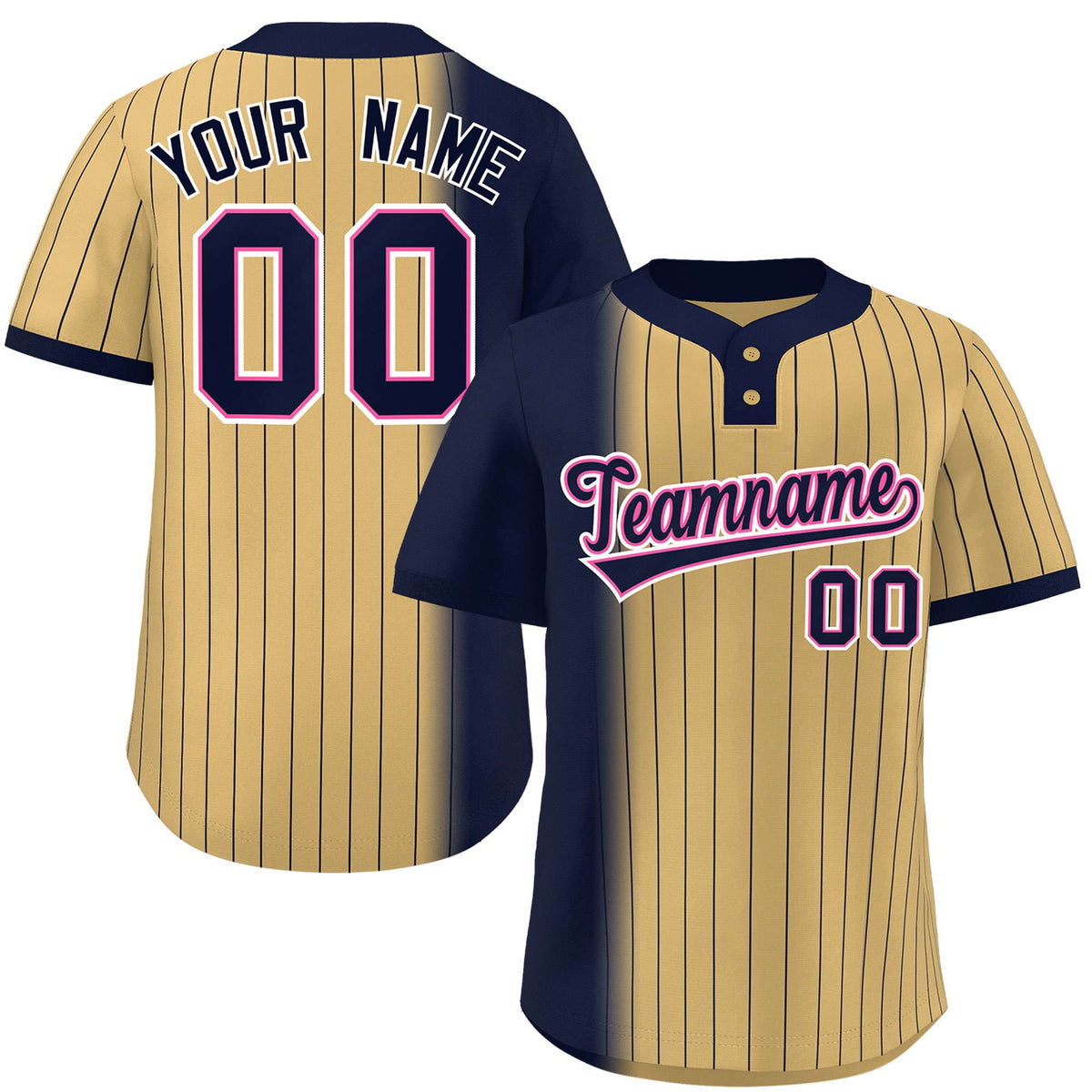 Custom Navy Old Gold Gradient Stripe Fashion Authentic Two-Button Softball Jersey