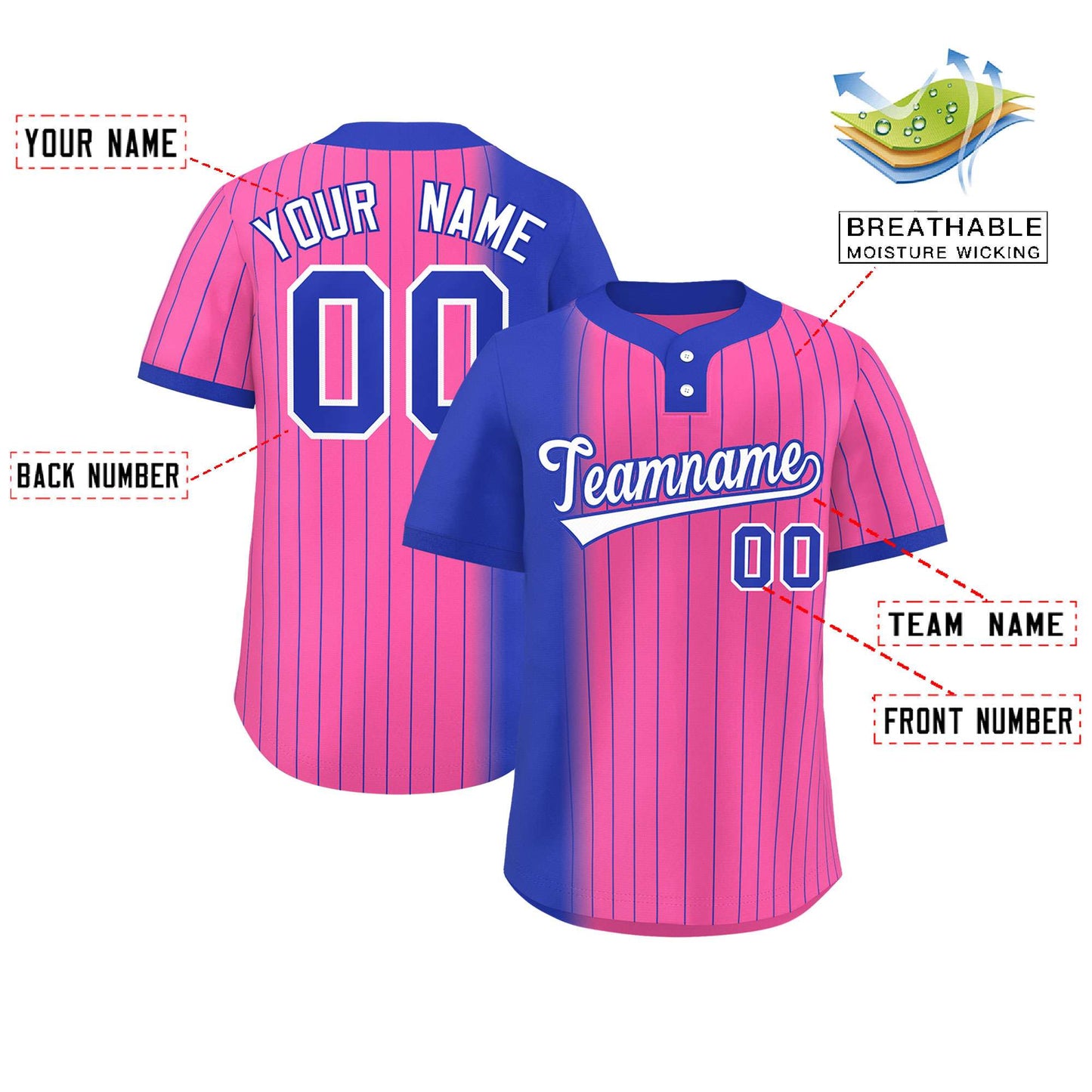 Custom Royal Pink Gradient Stripe Fashion Authentic Two-Button Softball Jersey Limited