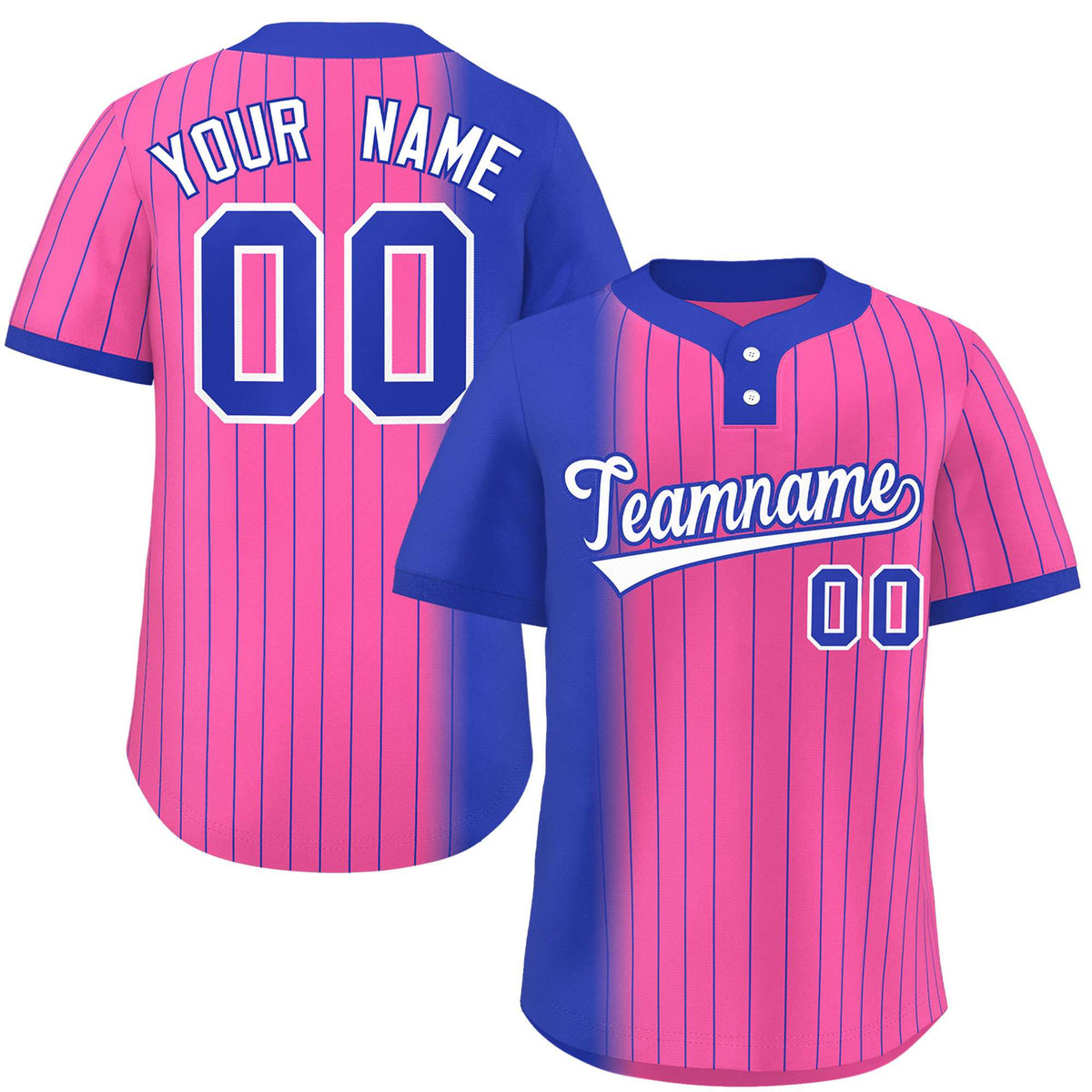 Custom Royal Pink Gradient Stripe Fashion Authentic Two-Button Softball Jersey