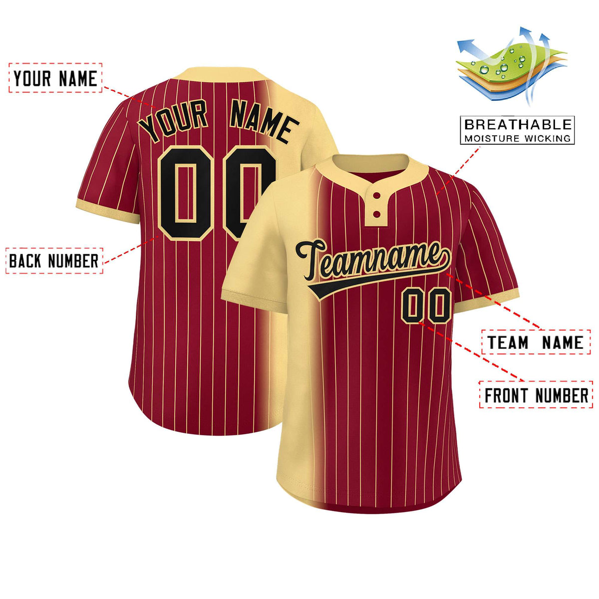 Custom Khaki Crimson Gradient Stripe Fashion Authentic Two-Button Softball Jersey Limited