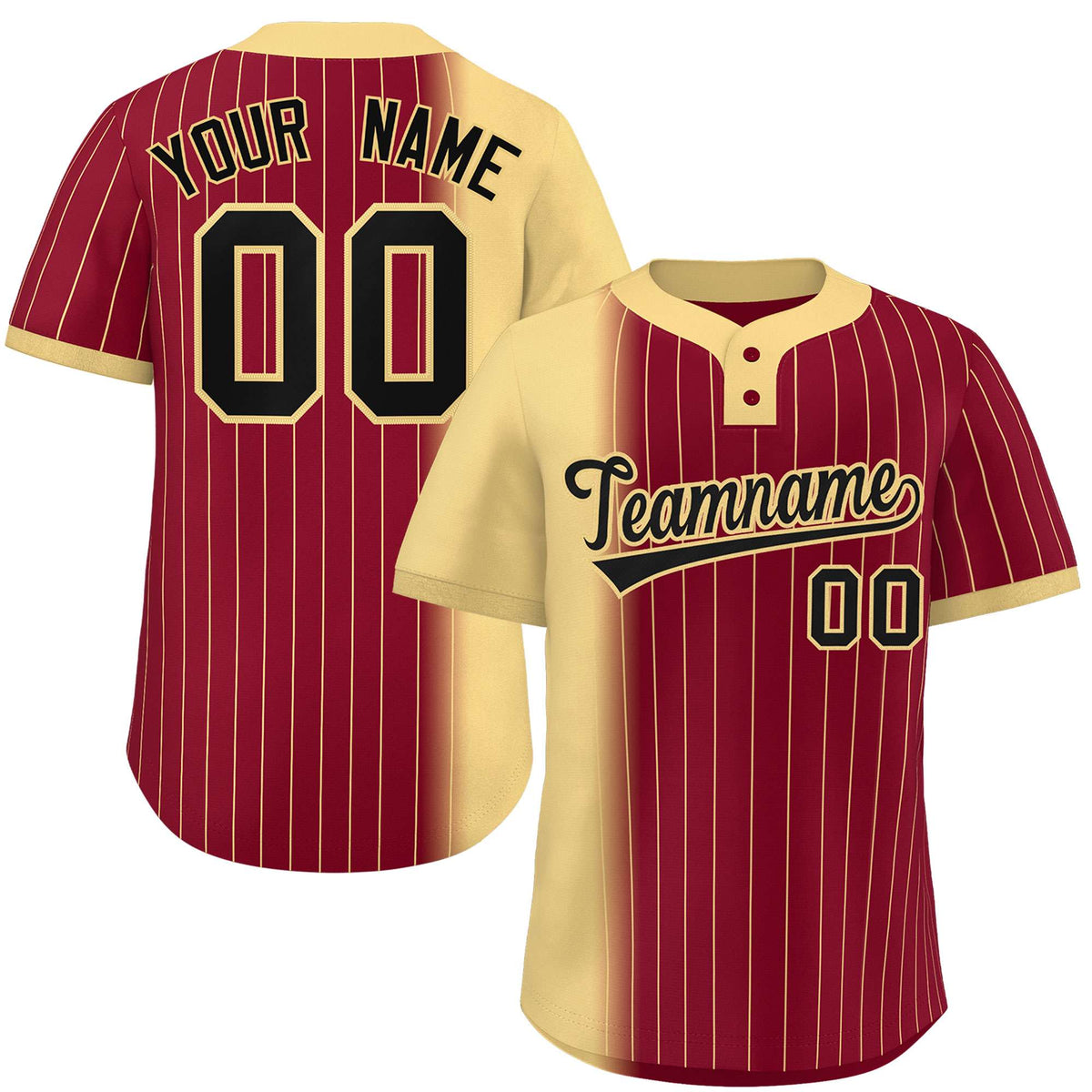 Custom Khaki Crimson Gradient Stripe Fashion Authentic Two-Button Softball Jersey