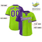 Custom Purple Neon Green Gradient Stripe Fashion Authentic Two-Button Softball Jersey Limited