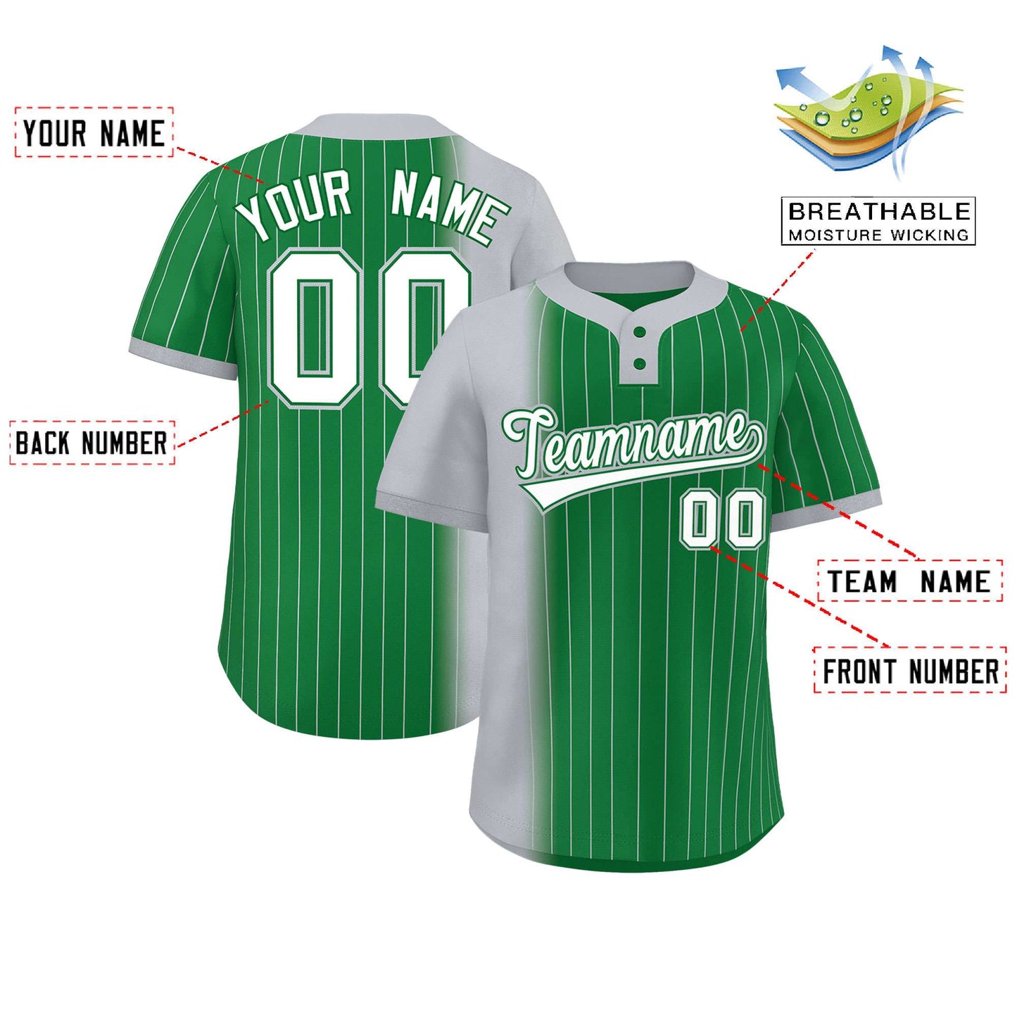 Custom Gray Kelly Green Gradient Stripe Fashion Authentic Two-Button Softball Jersey Limited