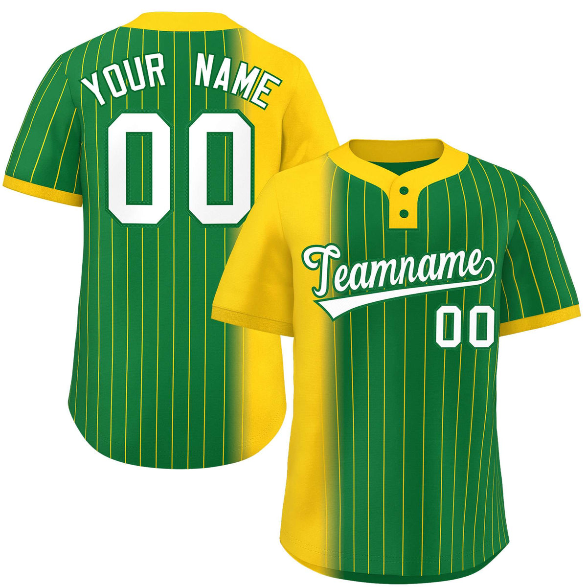 Custom Gold Kelly Green Gradient Stripe Fashion Authentic Two-Button Softball Jersey